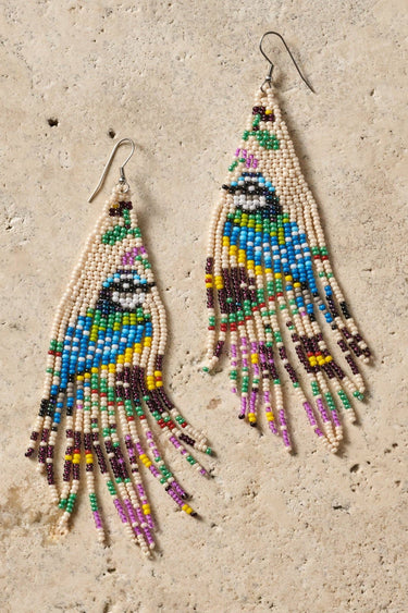 Beaded Bird Fringe Earrings